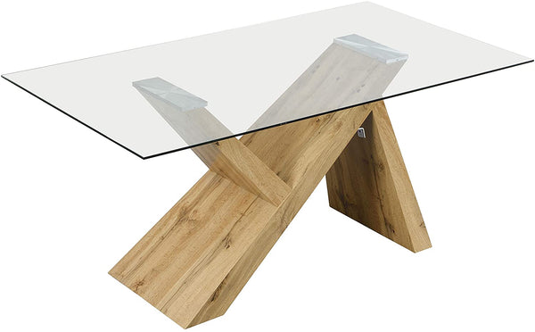 Orillia Oak Effect 160 cm Dining Table  with Clear Glass Top