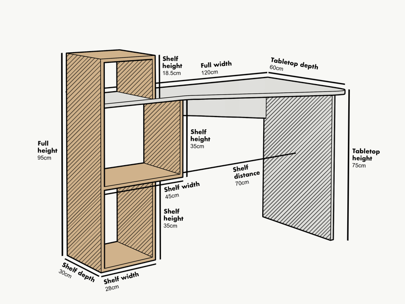 Mason White High Gloss Desk with Oak Effect Shelves