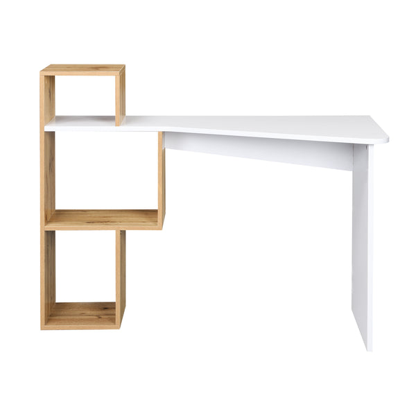 Mason White High Gloss Desk with Oak Effect Shelves