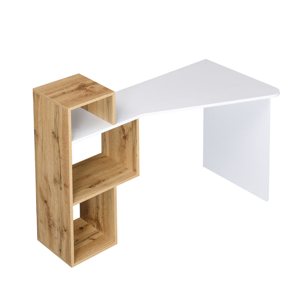 Mason White High Gloss Desk with Oak Effect Shelves