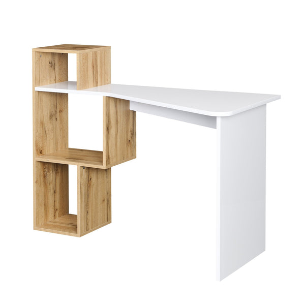 Mason White High Gloss Desk with Oak Effect Shelves