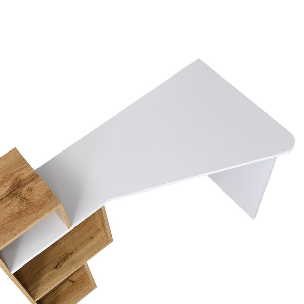 Mason White High Gloss Desk with Oak Effect Shelves