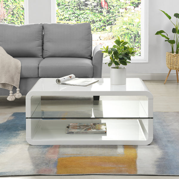 Lucent White High Gloss and Glass Shelf Coffee Table