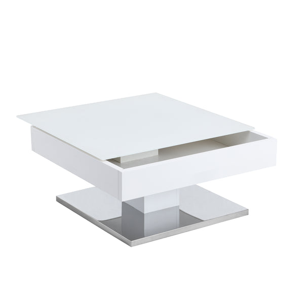 Finch White Swivel Frosted Glass Top Coffee Table with Stainless Steel Base