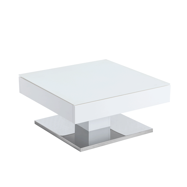 Finch White Swivel Frosted Glass Top Coffee Table with Stainless Steel Base - daals