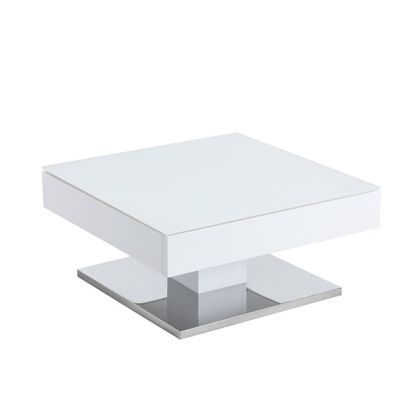 Finch White Swivel Frosted Glass Top Coffee Table with Stainless Steel Base