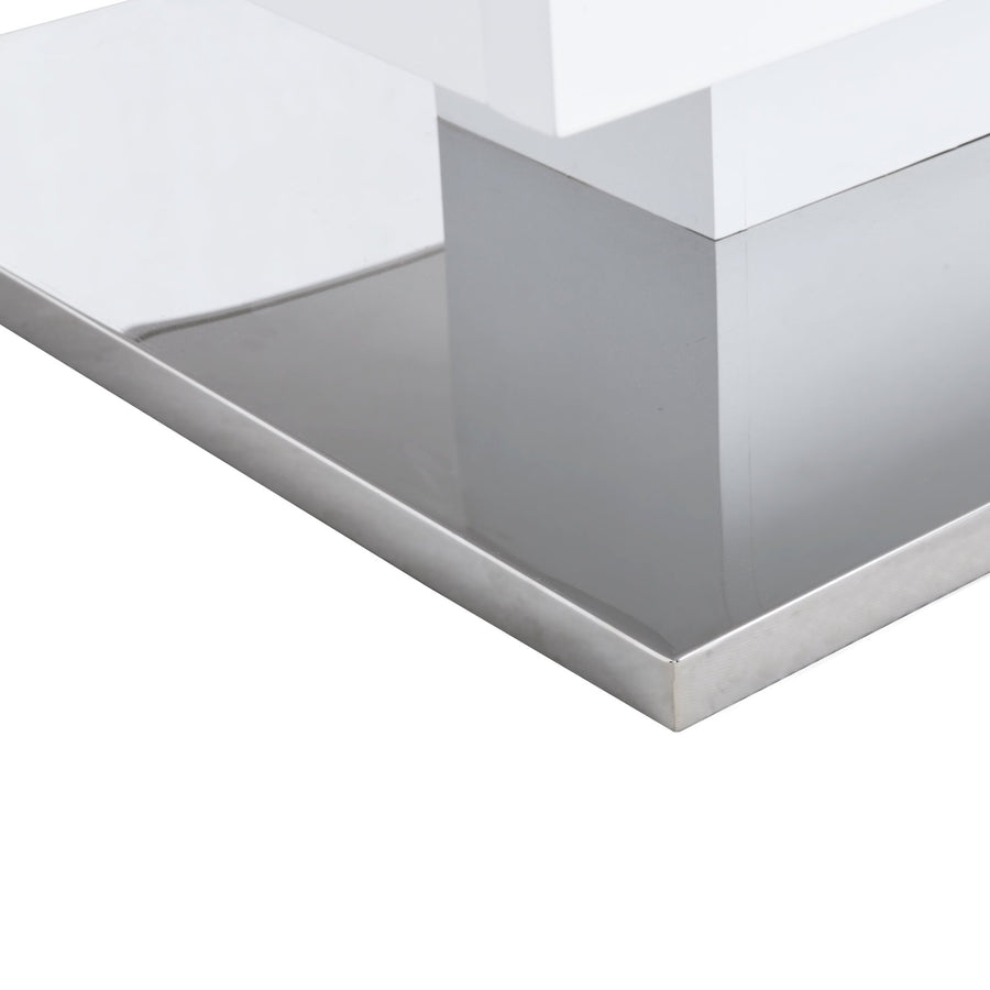 Finch White Swivel Frosted Glass Top Coffee Table with Stainless Steel Base