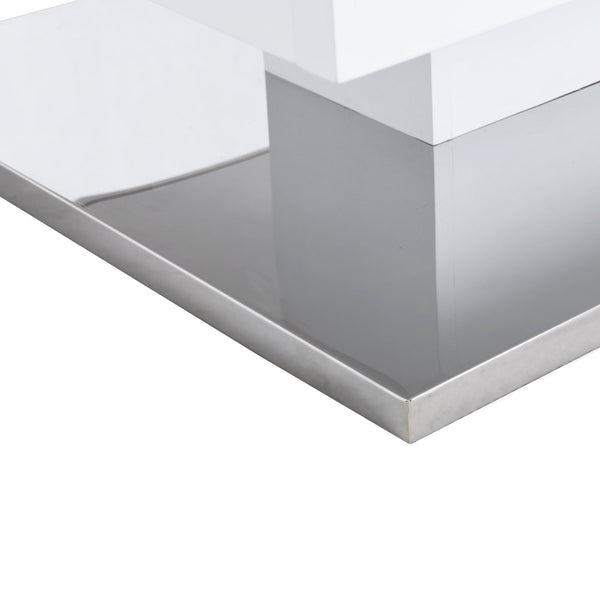 Finch White Swivel Frosted Glass Top Coffee Table with Stainless Steel Base