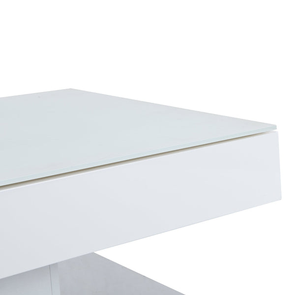 Finch White Swivel Frosted Glass Top Coffee Table with Stainless Steel Base