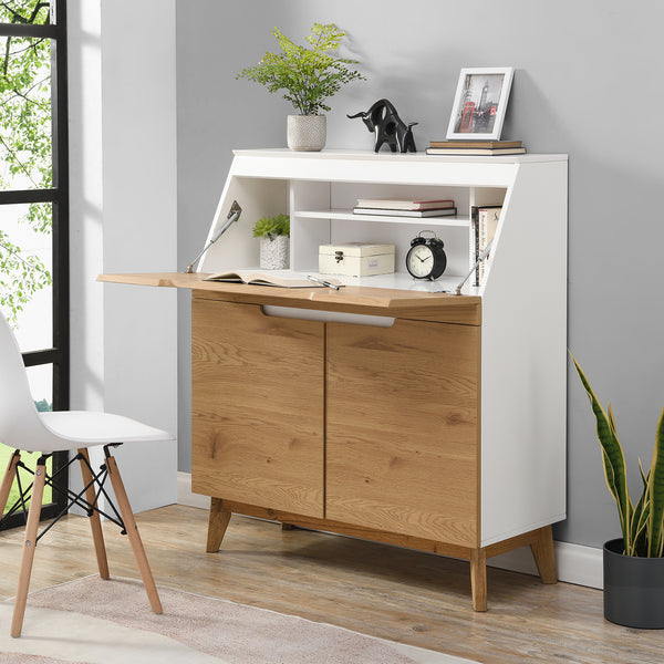 Ernest Writing Bureau in White & Oak Colour