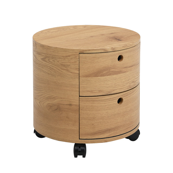 DOLIO Drum Chest Bedside Table, Barrel Side Table with Drawers Oak 2 Drawer