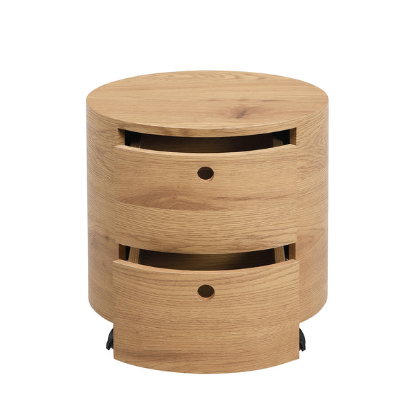 DOLIO Drum Chest Bedside Table, Barrel Side Table with Drawers Oak 2 Drawer