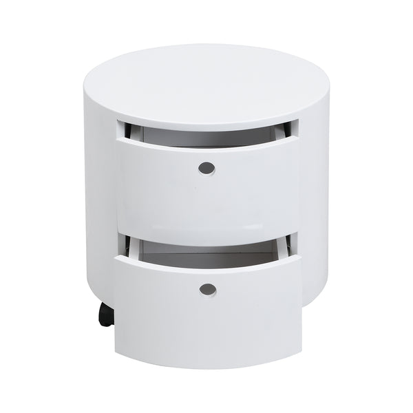 DOLIO Drum Chest Bedside Table, Barrel Side Table with Drawers High Gloss White 2 Drawer