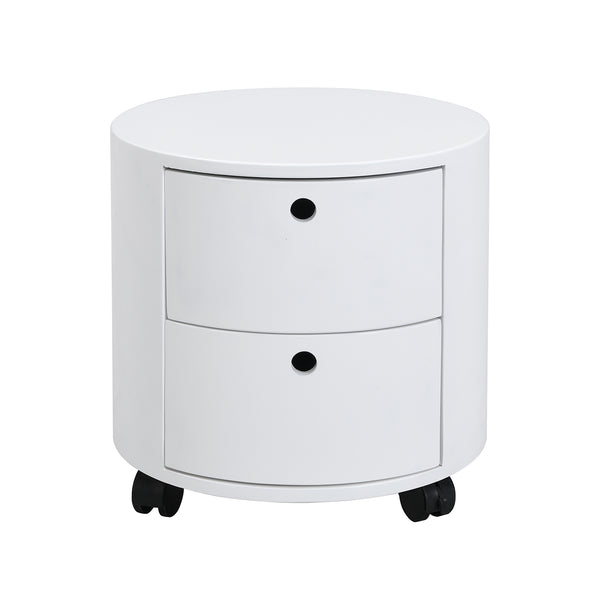 DOLIO Drum Chest Bedside Table, Barrel Side Table with Drawers High Gloss White 2 Drawer