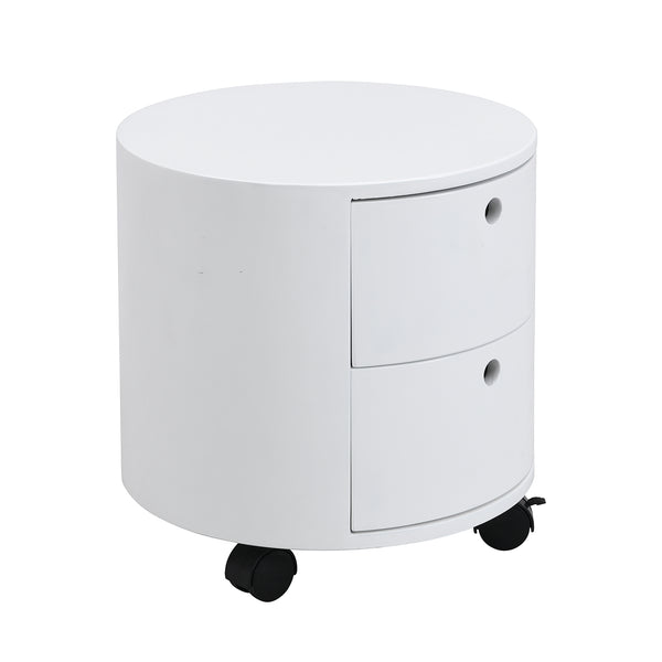 DOLIO Drum Chest Bedside Table, Barrel Side Table with Drawers High Gloss White 2 Drawer