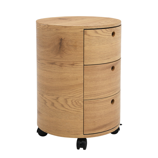 DOLIO Drum Chest Bedside Table, Barrel Side Table with Drawers Oak 3 Drawer