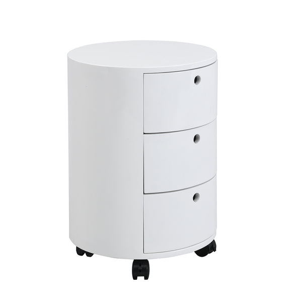 DOLIO Drum Chest Bedside Table, Barrel Side Table with Drawers High Gloss White 3 Drawer