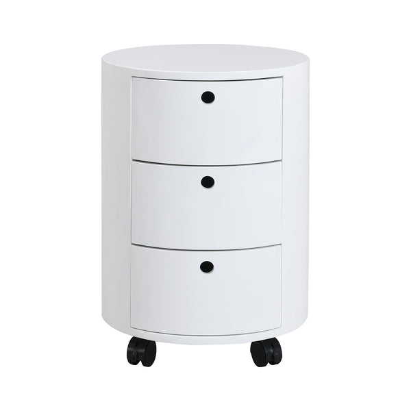 DOLIO Drum Chest Bedside Table, Barrel Side Table with Drawers High Gloss White 3 Drawer - daals