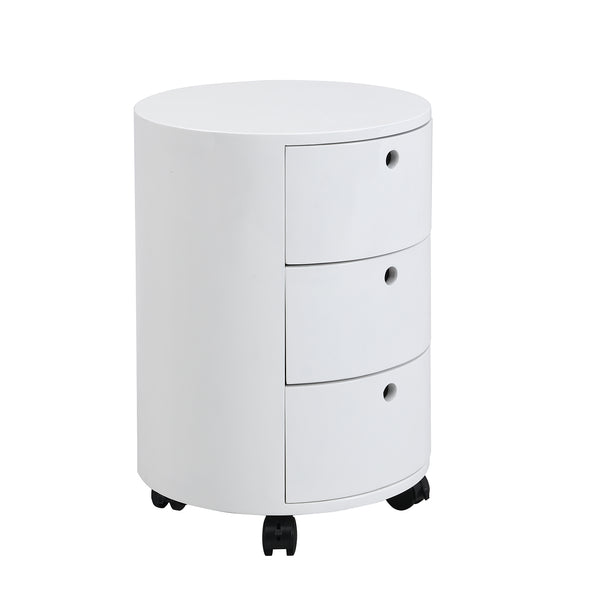 DOLIO Drum Chest Bedside Table, Barrel Side Table with Drawers High Gloss White 3 Drawer - daals