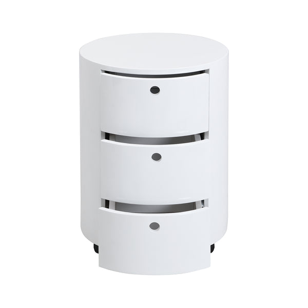 DOLIO Drum Chest Bedside Table, Barrel Side Table with Drawers High Gloss White 3 Drawer - daals
