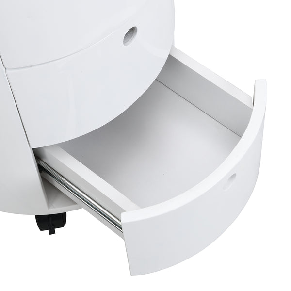 DOLIO Drum Chest Bedside Table, Barrel Side Table with Drawers High Gloss White 3 Drawer - daals