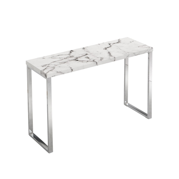 BIASCA High Gloss Marble Effect 120cm Console Table with Silver Chrome Legs