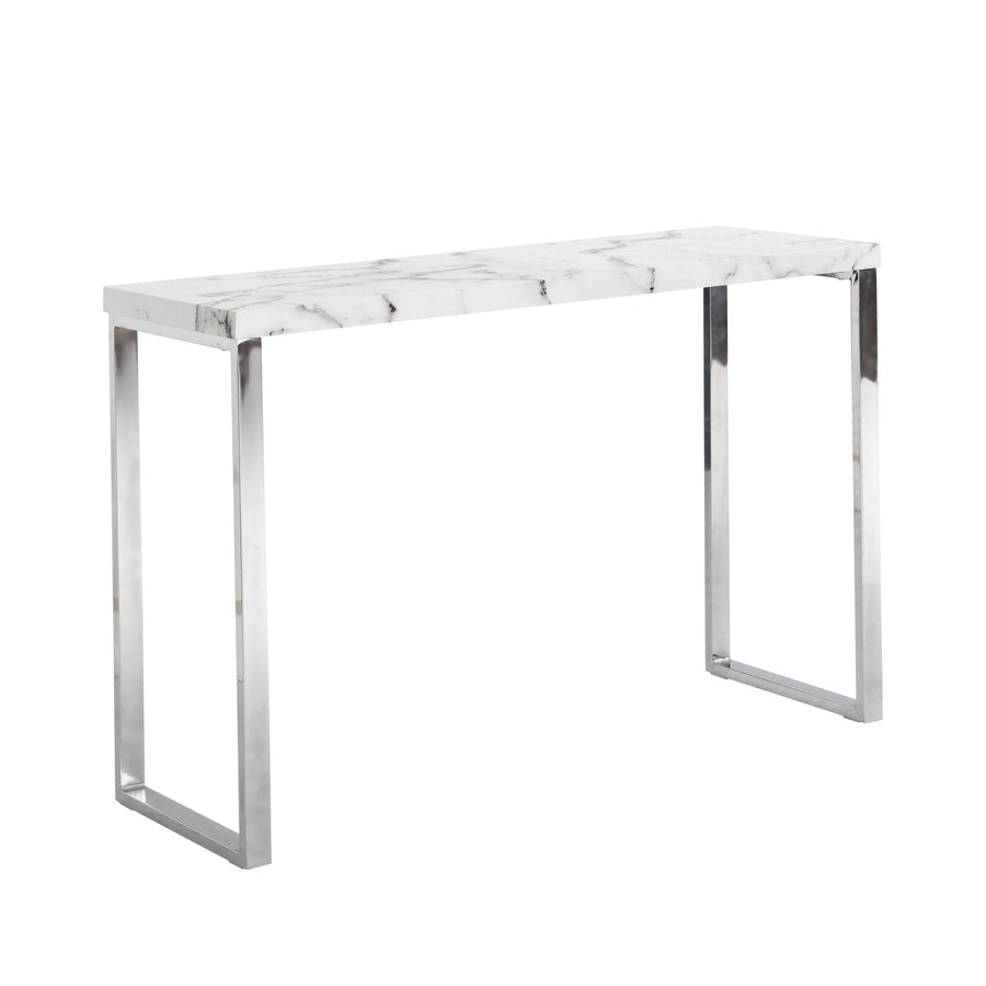 BIASCA High Gloss Marble Effect 120cm Console Table with Silver Chrome Legs