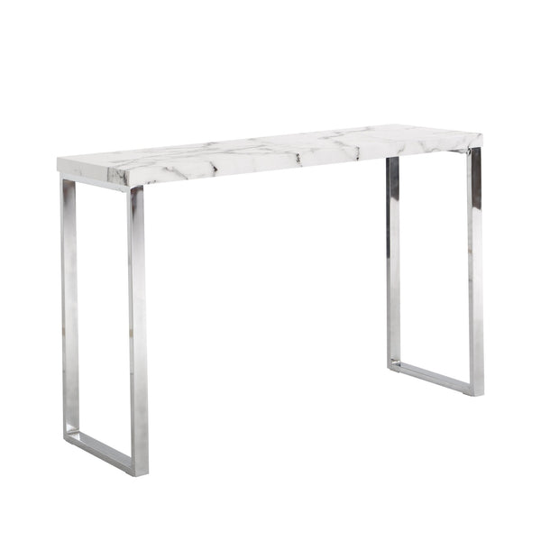 BIASCA High Gloss Marble Effect 120cm Console Table with Silver Chrome Legs - daals