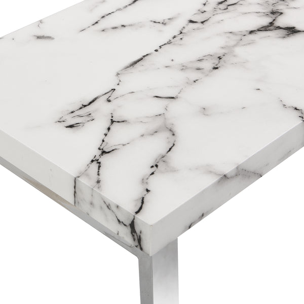 BIASCA High Gloss Marble Effect 120cm Console Table with Silver Chrome Legs - daals