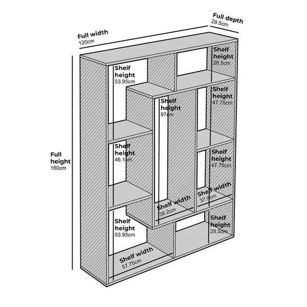 Riva 160cm Tall Bookcase / Display Shelving