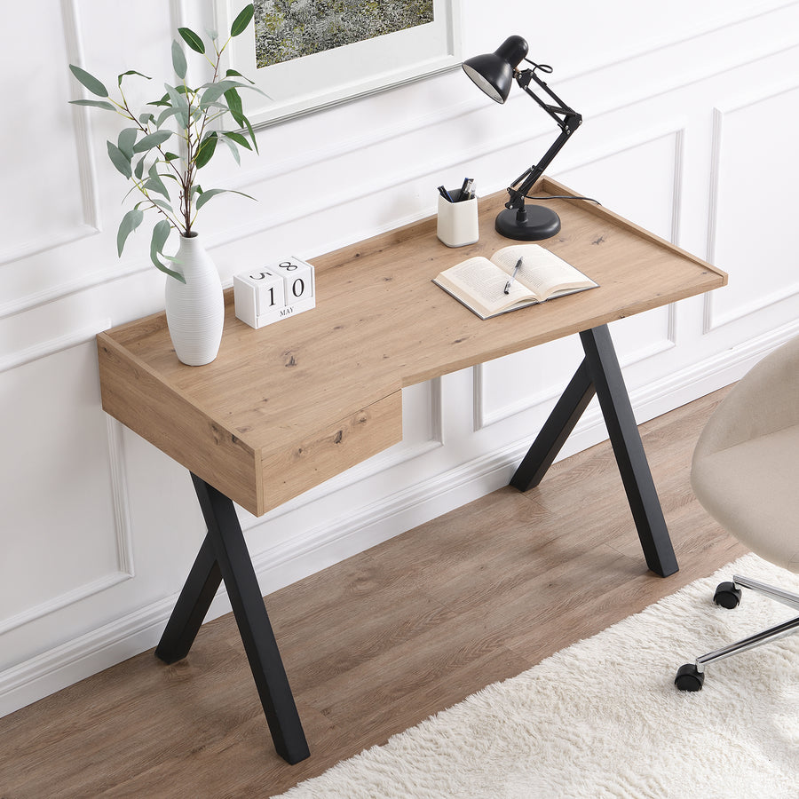 Lytton 1-Drawer Oak Effect Desk with Angled Desk Top