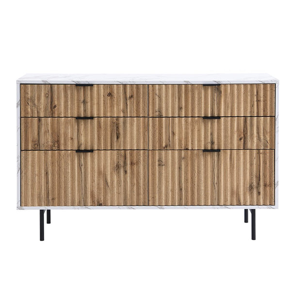 Aspen Oak and Marble Effect 6-Drawer Chest of Drawers