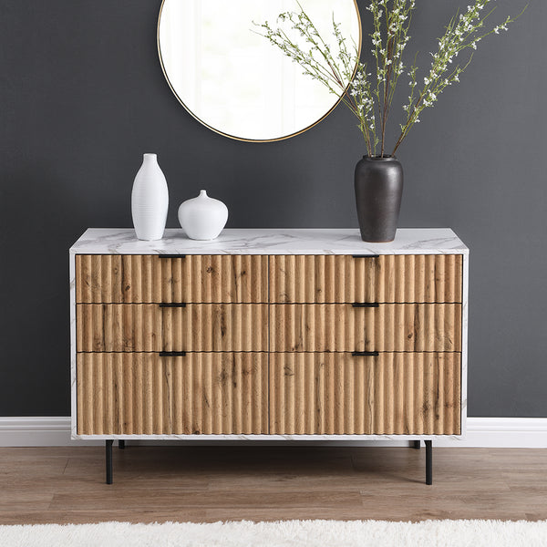 Aspen Oak and Marble Effect 6-Drawer Chest of Drawers