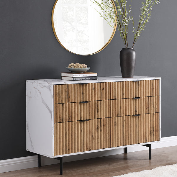 Aspen Oak and Marble Effect 6-Drawer Chest of Drawers