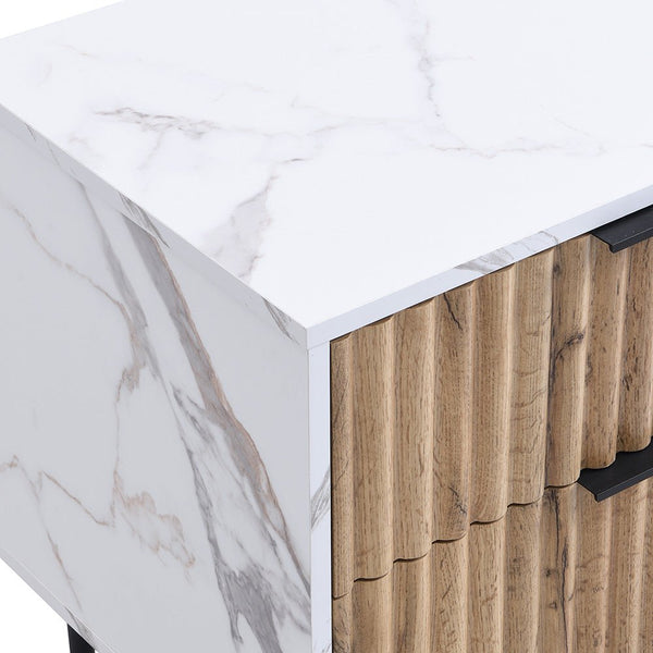 Aspen Oak and Marble Effect 2 - Drawer Bedside Table - daals