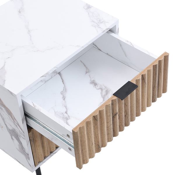 Aspen Oak and Marble Effect 2-Drawer Bedside Table