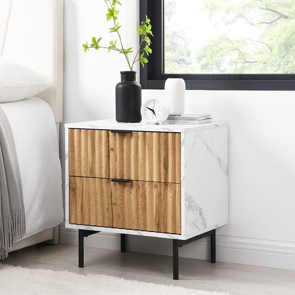 Aspen Oak and Marble Effect 2 - Drawer Bedside Table - daals