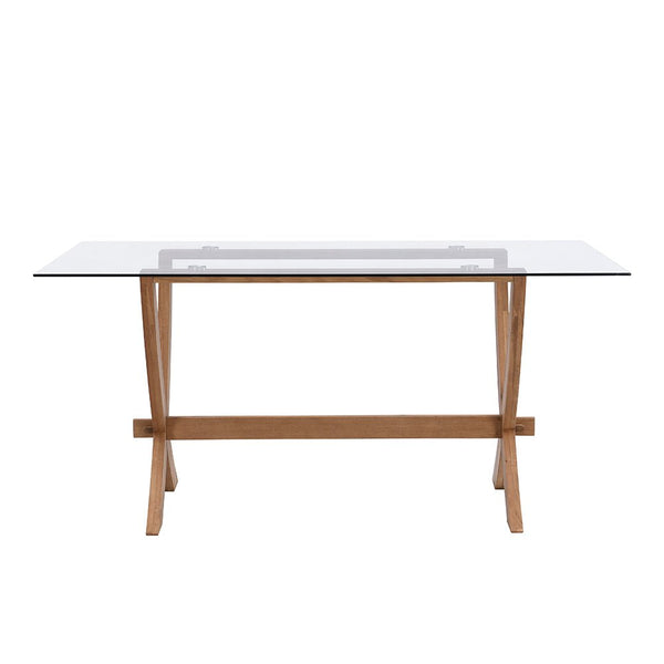 Lugano 160cm Rectangular Glass Top Solid Oak Legs Dining Table