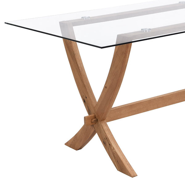 Lugano 160cm Rectangular Glass Top Solid Oak Legs Dining Table