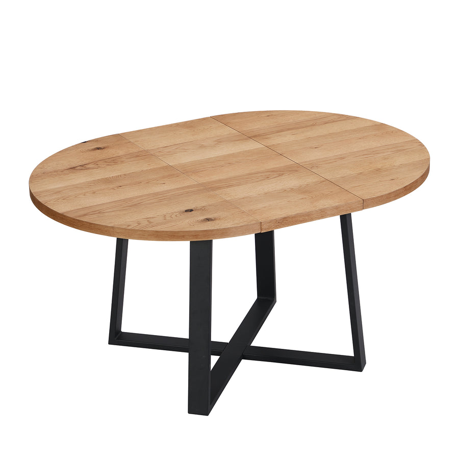 Bern Extending Round Dining Table with Metal Legs, Oak