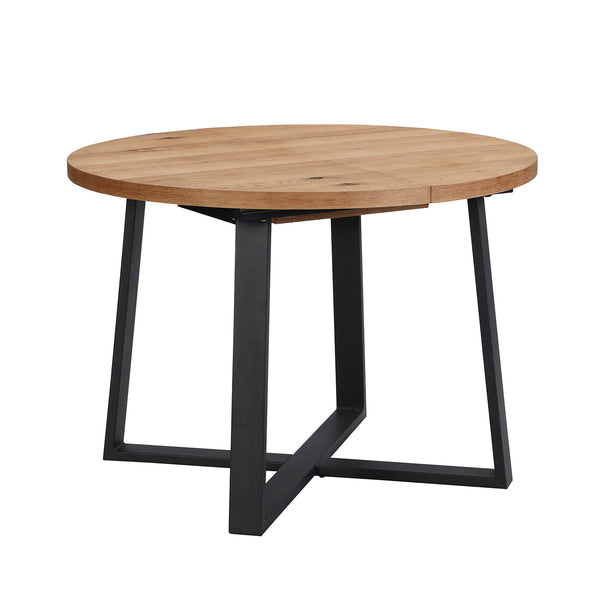 BERN Extending Round Dining Table with Metal Legs, Oak