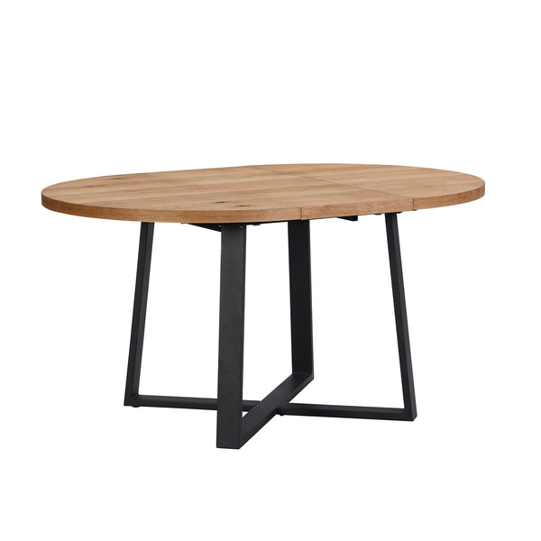 BERN Extending Round Dining Table with Metal Legs, Oak