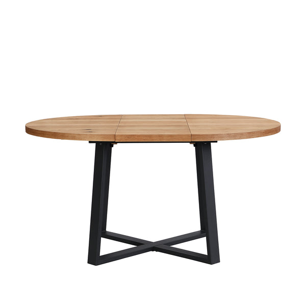 BERN Extending Round Dining Table with Metal Legs, Oak
