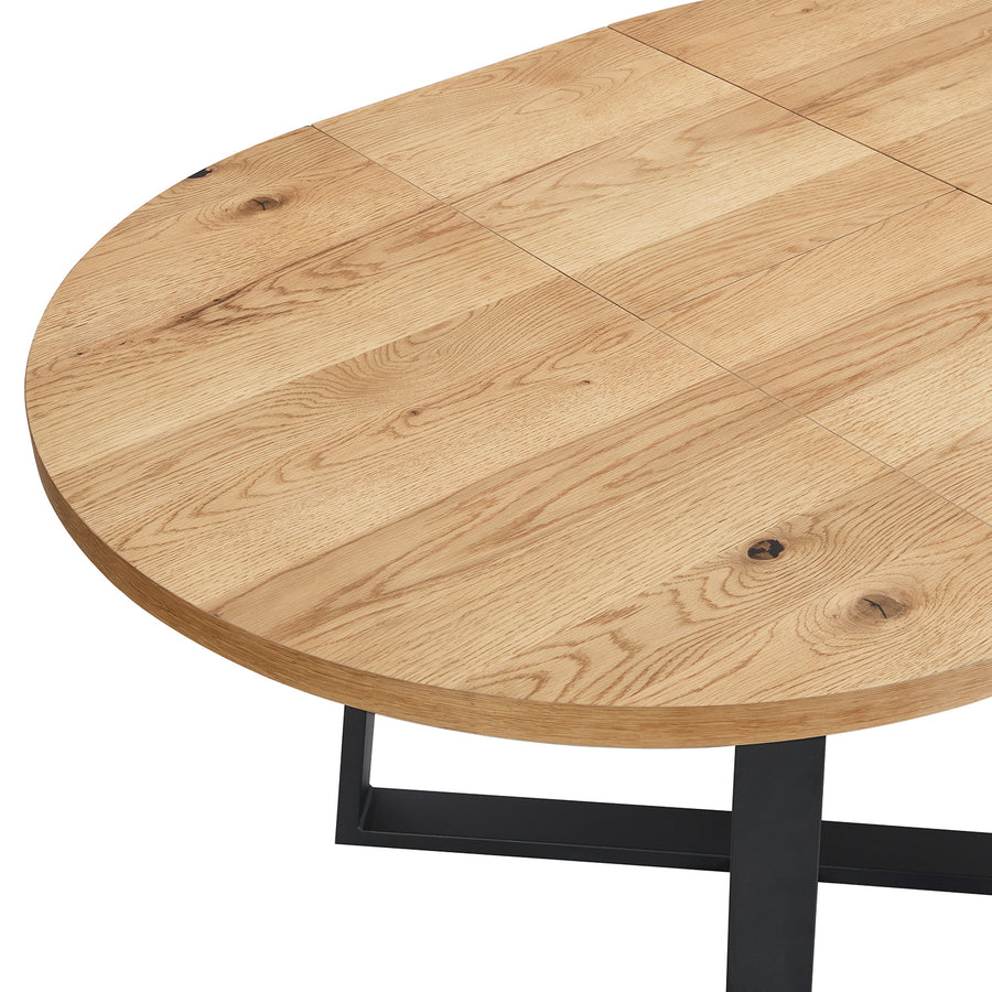 Bern Extending Round Dining Table with Metal Legs, Oak