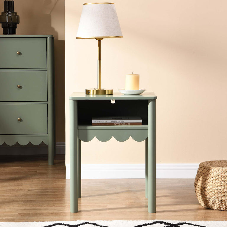 Edge Bedside Table Henley Sage Green Scalloped Edge Bedside Table | daals