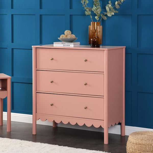 Henley Pink Scalloped Edge 3 Drawer Chest