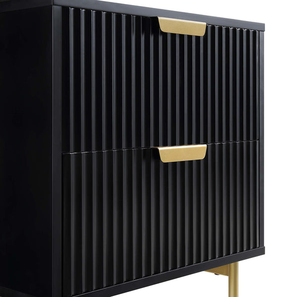 Richmond Ridged 2 Drawer Bedside Table, Matte Black