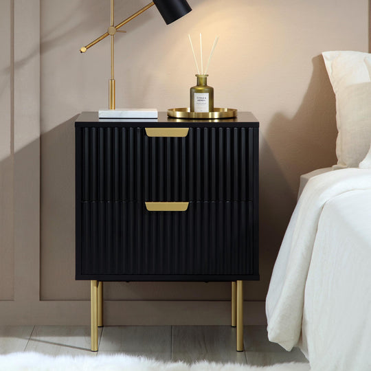 Richmond Ridged 2 Drawer Bedside Table, Matte Black daals