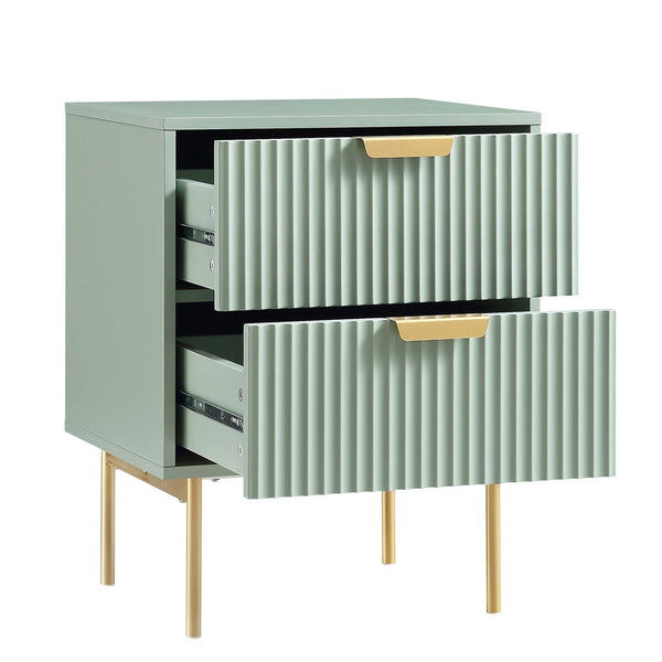 Richmond Ridged 2 Drawer Bedside Table, Matte Sage Green