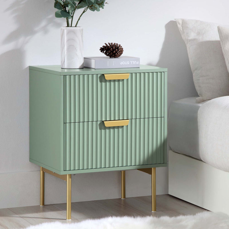 Richmond Ridged 2 Drawer Bedside Table, Matte Sage Green